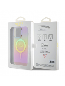 Guess IML Iridescent Script MagSafe Fodral för iPhone 15 Pro Pink