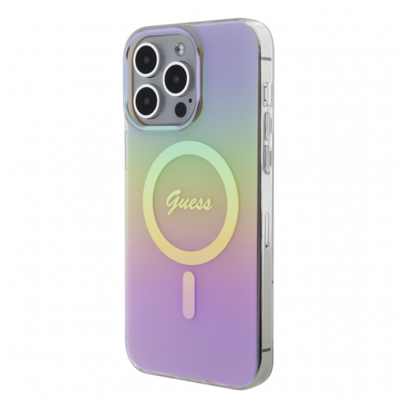 Guess IML Iridescent Script MagSafe Fodral för iPhone 15 Pro Max Rosa