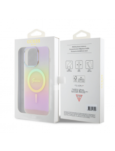 Guess IML Iridescent Script MagSafe Fodral för iPhone 15 Pro Max Rosa