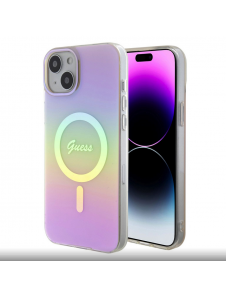Guess IML Iridescent Script MagSafe Fodral för iPhone 15 Rosa