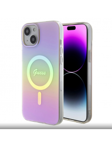 Guess IML Iridescent Script MagSafe Fodral för iPhone 15 Rosa