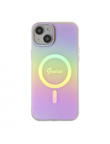 Guess IML Iridescent Script MagSafe Fodral för iPhone 15 Rosa