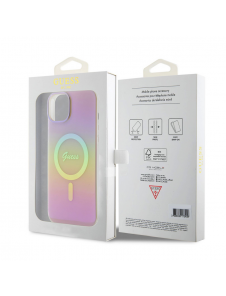 Guess IML Iridescent Script MagSafe Fodral för iPhone 15 Rosa