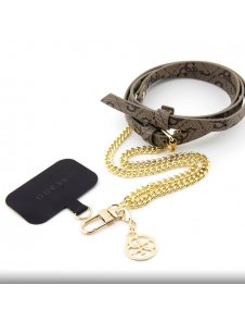 Guess Crossbody Strap PU 4G-kedja med berlock guld/brun