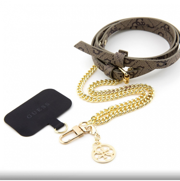 Guess Crossbody Strap PU 4G-kedja med berlock guld/brun