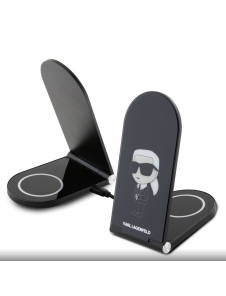 Karl Lagerfeld Aluminium Desktop Trådlös Magnetisk Laddare 2in1 Ikonic NFT Svart