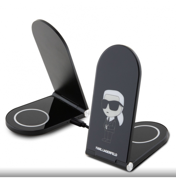 Karl Lagerfeld Aluminium Desktop Trådlös Magnetisk Laddare 2in1 Ikonic NFT Svart