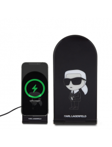 Karl Lagerfeld Aluminium Desktop Trådlös Magnetisk Laddare 2in1 Ikonic NFT Svart