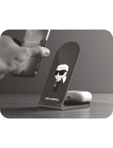 Karl Lagerfeld Aluminium Desktop Trådlös Magnetisk Laddare 2in1 Ikonic NFT Svart
