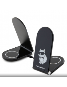 Karl Lagerfeld Aluminium Desktop Trådlös Magnetisk Laddare 2in1 Choupette NFT Svart