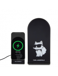 Karl Lagerfeld Aluminium Desktop Trådlös Magnetisk Laddare 2in1 Choupette NFT Svart