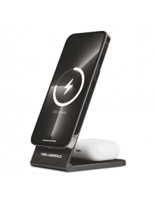 Karl Lagerfeld Aluminium Desktop Trådlös Magnetisk Laddare 2in1 Choupette NFT Svart