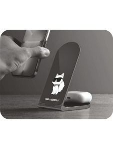Karl Lagerfeld Aluminium Desktop Trådlös Magnetisk Laddare 2in1 Choupette NFT Svart