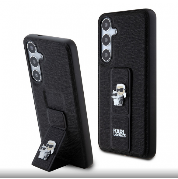 Karl Lagerfeld Saffiano Grip Stand Metall Logotyp Bakskal till Samsung Galaxy S24+ Svart