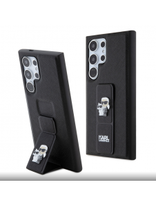 Karl Lagerfeld Saffiano Grip Stand Metall Logotyp Bakskal till Samsung Galaxy S24 Ultra Black