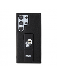 Karl Lagerfeld Saffiano Grip Stand Metall Logotyp Bakskal till Samsung Galaxy S24 Ultra Black