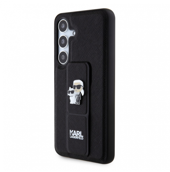 Karl Lagerfeld Saffiano Grip Stativ Metall Logotyp Bakskal till Samsung Galaxy S24 Svart