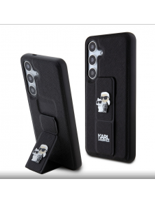 Karl Lagerfeld Saffiano Grip Stativ Metall Logotyp Bakskal till Samsung Galaxy S24 Svart