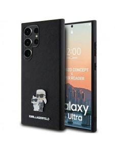 Karl Lagerfeld PU Saffiano Metall Karl och Choupette Bakskal till Samsung Galaxy S24 Ultra Black