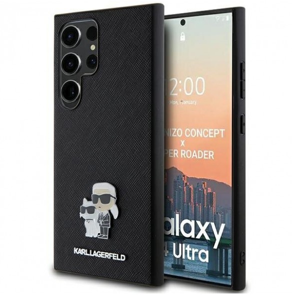 Karl Lagerfeld PU Saffiano Metall Karl och Choupette Bakskal till Samsung Galaxy S24 Ultra Black