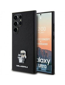 Karl Lagerfeld PU Saffiano Metall Karl och Choupette Bakskal till Samsung Galaxy S24 Ultra Black
