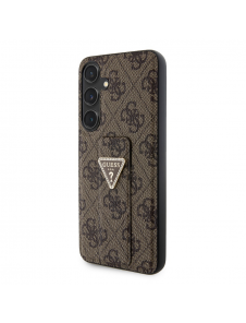 Guess PU Grip Stand 4G Strass Triangle Metal Logo Bakre skal till Samsung Galaxy S24+ Brun