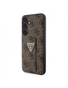 Guess PU Grip Stand 4G Strass Triangle Metal Logo Bakre skal till Samsung Galaxy S24+ Brun