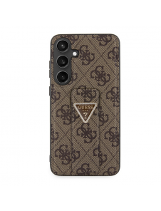 Guess PU Grip Stand 4G Strass Triangle Metal Logo Bakre skal till Samsung Galaxy S24+ Brun