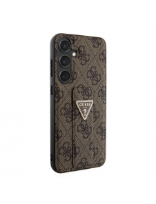 Guess PU Grip Stand 4G Strass Triangle Metal Logo Bakre skal till Samsung Galaxy S24+ Brun