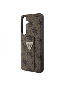 Guess PU Grip Stand 4G Strass Triangle Metal Logo Bakre skal till Samsung Galaxy S24+ Brun