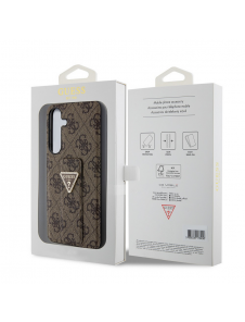 Guess PU Grip Stand 4G Strass Triangle Metal Logo Bakre skal till Samsung Galaxy S24+ Brun