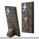Guess PU Grip Stand 4G Strass Triangle Metal Logo Bakre skal till Samsung Galaxy S24 Ultra Brown