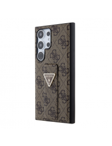 Guess PU Grip Stand 4G Strass Triangle Metal Logo Bakre skal till Samsung Galaxy S24 Ultra Brown