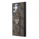 Guess PU Grip Stand 4G Strass Triangle Metal Logo Bakre skal till Samsung Galaxy S24 Ultra Brown
