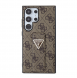 Guess PU Grip Stand 4G Strass Triangle Metal Logo Bakre skal till Samsung Galaxy S24 Ultra Brown