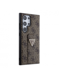 Guess PU Grip Stand 4G Strass Triangle Metal Logo Bakre skal till Samsung Galaxy S24 Ultra Brown