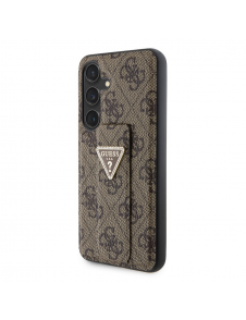 Guess PU Grip Stand 4G Strass Triangle Metal Logo Bakre skal till Samsung Galaxy S24 Brown