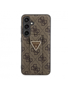 Guess PU Grip Stand 4G Strass Triangle Metal Logo Bakre skal till Samsung Galaxy S24 Brown