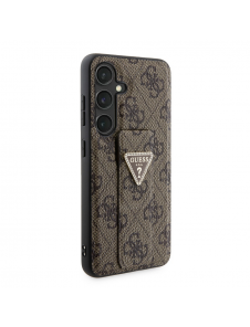 Guess PU Grip Stand 4G Strass Triangle Metal Logo Bakre skal till Samsung Galaxy S24 Brown