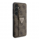 Guess PU Grip Stand 4G Strass Triangle Metal Logo Bakre skal till Samsung Galaxy S24 Brown