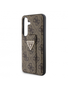 Guess PU Grip Stand 4G Strass Triangle Metal Logo Bakre skal till Samsung Galaxy S24 Brown