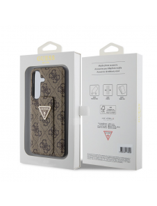 Guess PU Grip Stand 4G Strass Triangle Metal Logo Bakre skal till Samsung Galaxy S24 Brown