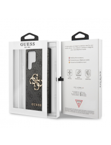 Guess PU 4G metalllogotyp bakskal till Samsung Galaxy S24 Ultra Grey