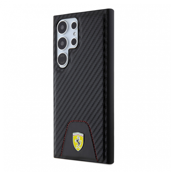 Ferrari PU Läder Bottom Carbon Bakskal till Samsung Galaxy S24 Ultra Black