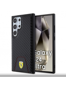 Ferrari PU Läder Bottom Carbon Bakskal till Samsung Galaxy S24 Ultra Black
