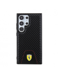 Ferrari PU Läder Bottom Carbon Bakskal till Samsung Galaxy S24 Ultra Black