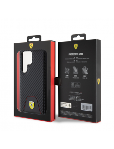Ferrari PU Läder Bottom Carbon Bakskal till Samsung Galaxy S24 Ultra Black