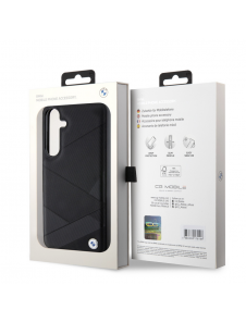 BMW Signature Leather Metal Logo Bakskal till Samsung Galaxy S24+ Svart