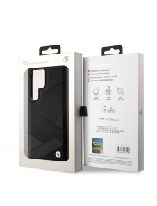 BMW Signature Leather Metal Logo Bakskal till Samsung Galaxy S24 Ultra Black