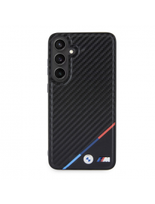 BMW M PU Läder Carbon Magsafe Tricolor Line Bakskal till Samsung Galaxy S24+ Svart